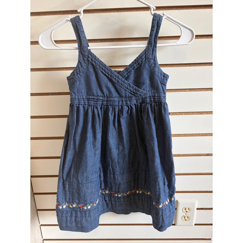 Janie & Jack Sweet Strawberry Chambray Denim Floral Embroidered Dress 5T‎